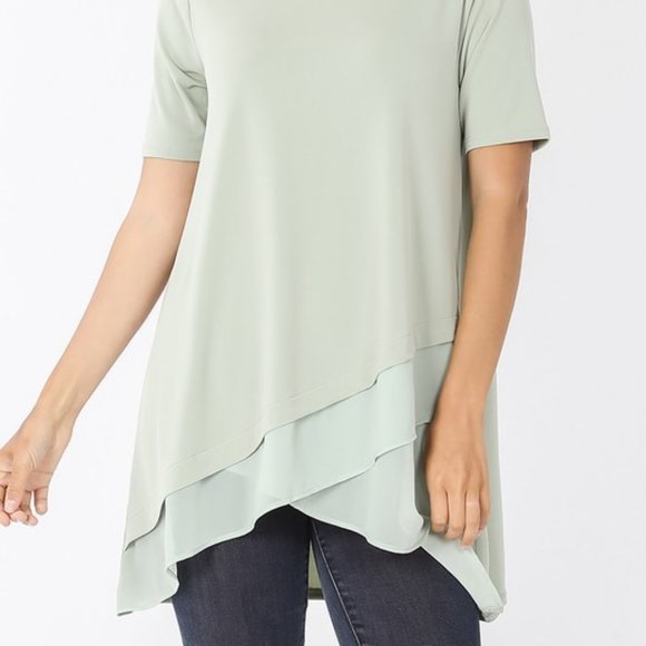 ITY TOP WITH CHIFFON TRIM - Picture 2 of 3